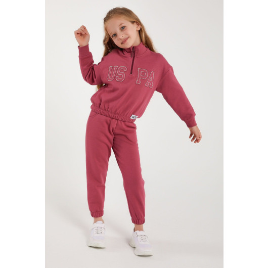 Blue Girl Collar Zipper Tracksuit