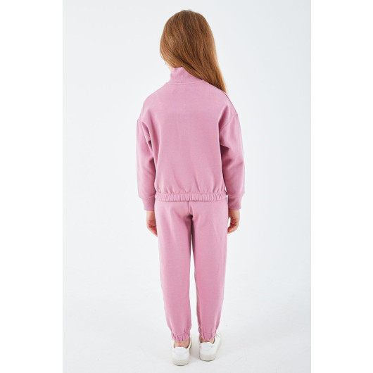 Blue Girl Collar Zipper Tracksuit