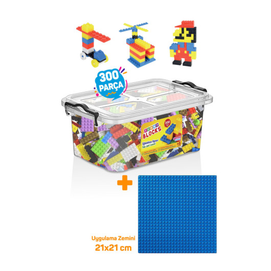 Funny Blocks 300 Pieces Plastic Boxed Micro Blocks With Blue Application Base