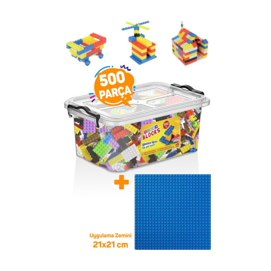 Micro Block Funny Blocks With Blue Application Base 500 Pieces In Plastic Box