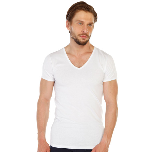 Tolin Cotton White Men's Single Jersey Vneck Undershirt