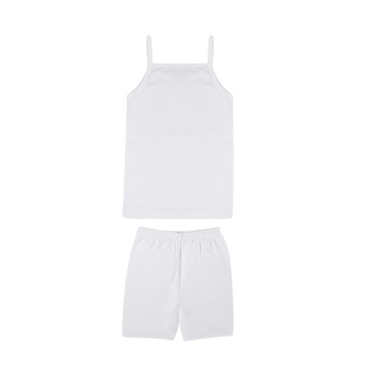 Cotton Girl's White Printed Athlete Shorts Set
