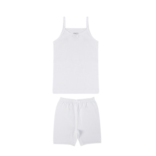 Cotton Girl's White Printed Athlete Shorts Set