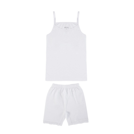 Cotton Girl's Undershirt Set With Lace Shorts