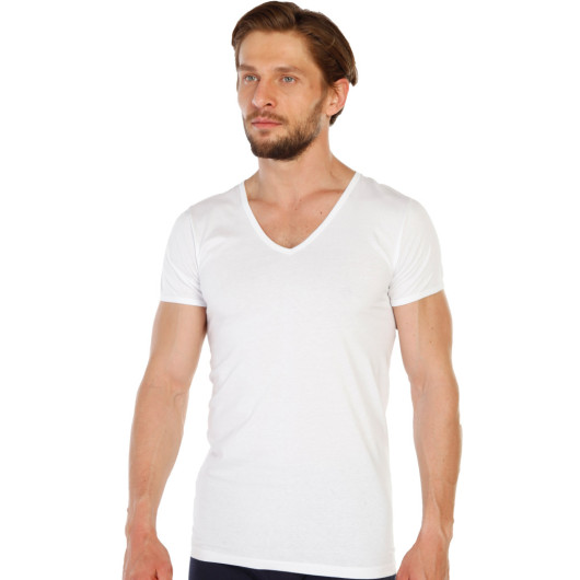 Tolin 12 Pack Cotton White Mens Jersey Vneck Undershirt