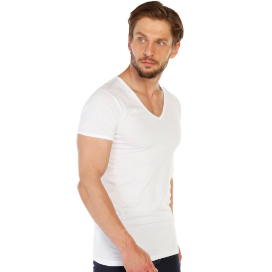 Tolin 12 Pack Cotton White Mens Jersey Vneck Undershirt