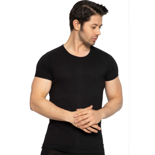 Tolin 12 Pack Cotton Black Oneck Mens Single Jersey Undershirt