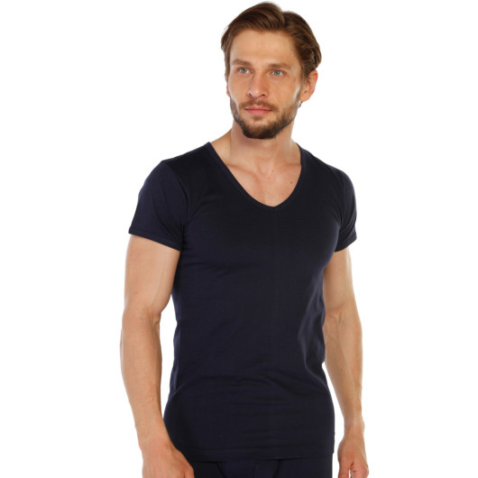 Tolin Pack Of 3 Cotton Navy Blue Mens Jersey Vneck Undershirt