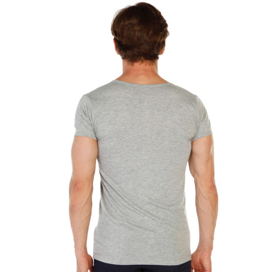 3 Pack Cotton Gray Melange Mens Jersey Vneck Undershirt