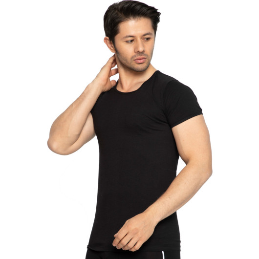 Tolin 3 Pack Cotton Black Oneck Mens Single Jersey Undershirt