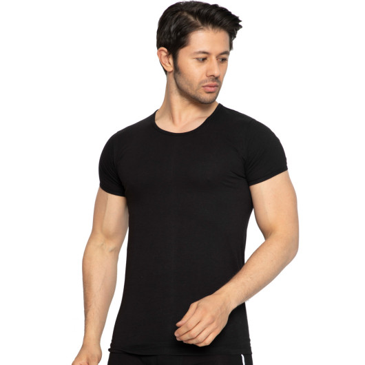 Tolin 3 Pack Cotton Black Oneck Mens Single Jersey Undershirt