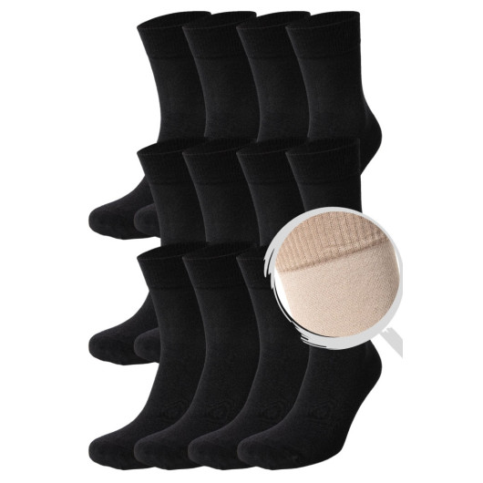 Tolin Mens 12 Piece Black Bamboo Diabetic Non Squeezing Elastic Breathable Socks Set