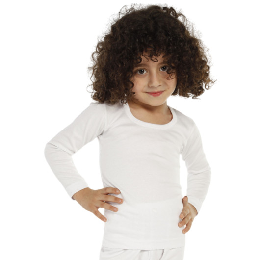 بلوزة داخلية حرارية للأولاد بأكمام طويلة أبيض