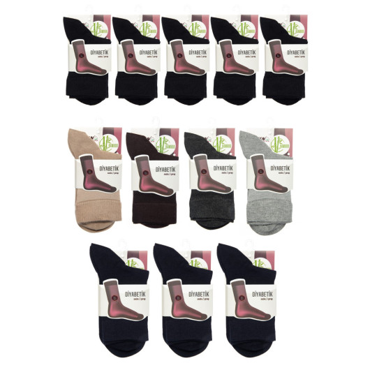 Womens 12 Pack Mixed Color Bamboo Diabetic Non Squeezing Elastic Breathable Socks Set