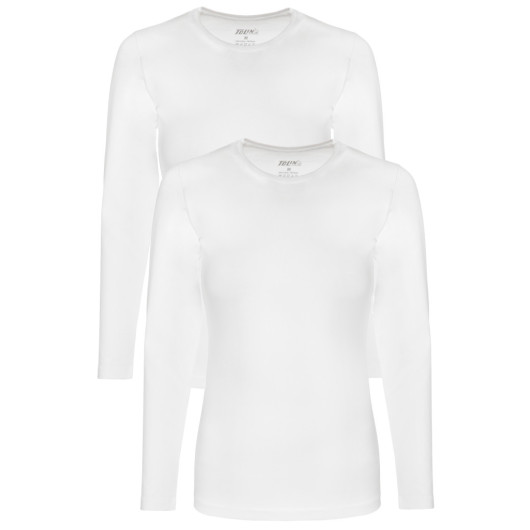 Tolin Womens White 2 Piece Long Sleeve Cotton Lycra Undershirt
