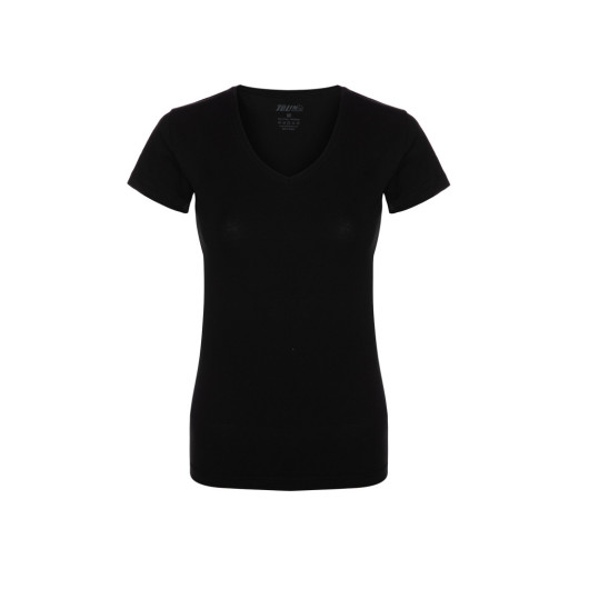 Women's Black 2 Piece Short Sleeve Single Jersey Lycra Vneck Undershirt