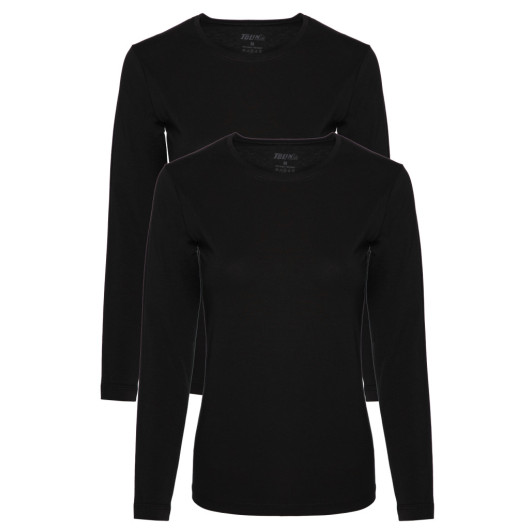 Tolin Womens Black 2 Piece Long Sleeve Cotton Lycra Undershirt