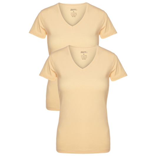 Tolin Womens Skin 2 Pack Short Sleeve Single Jersey Lycra Vneck Undershirt