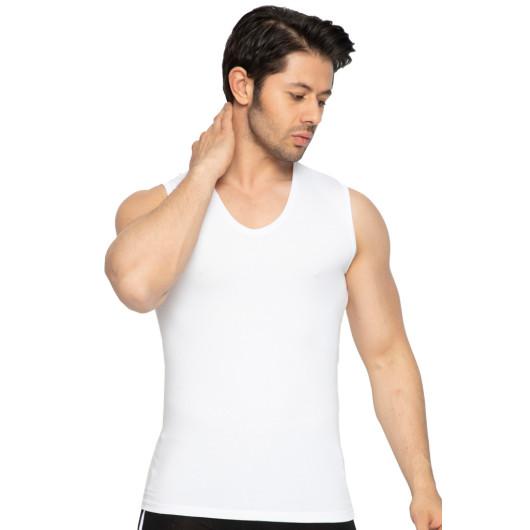 Tolin Sleeveless Bodysuit Mens White Vneck Cotton Lycra Undershirt