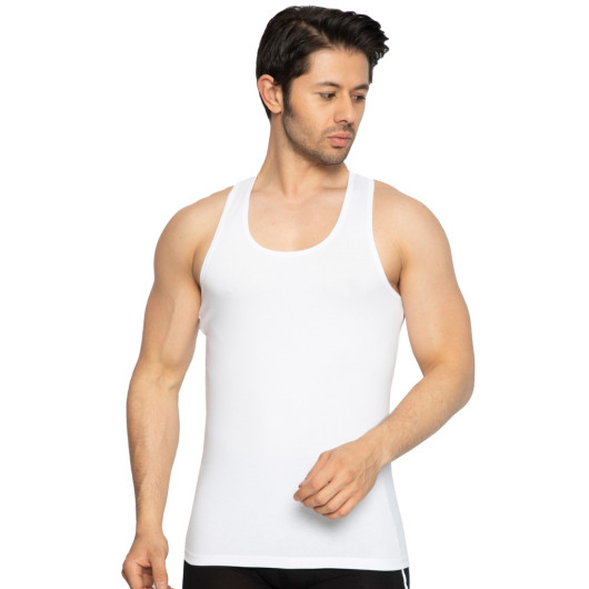 Men's White Cotton Lycra Sports Undershirt, 6 Pieces
