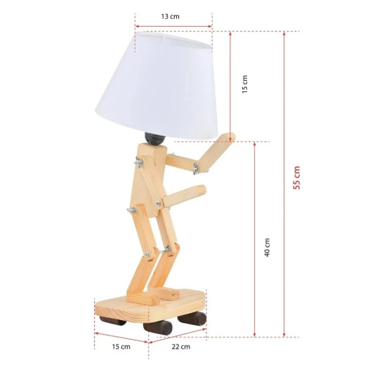 White Wooden Skateboard Style Table Lamp