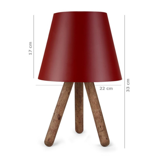 Modern Wooden Lamp With Three Legs With A Burgundy Pvc Head