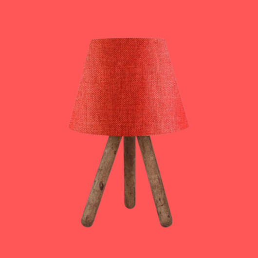مصباح طاولة احمر مزين براس قماش وقاعدة ثلاثية