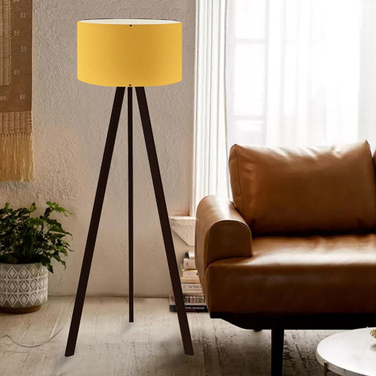 Three Legged Wooden Floor Lamp With Yellow Pvc Head