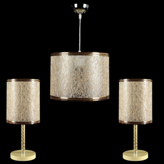 Elegant Gold Chandelier And Lampshade Set With 3 Gold Strings
