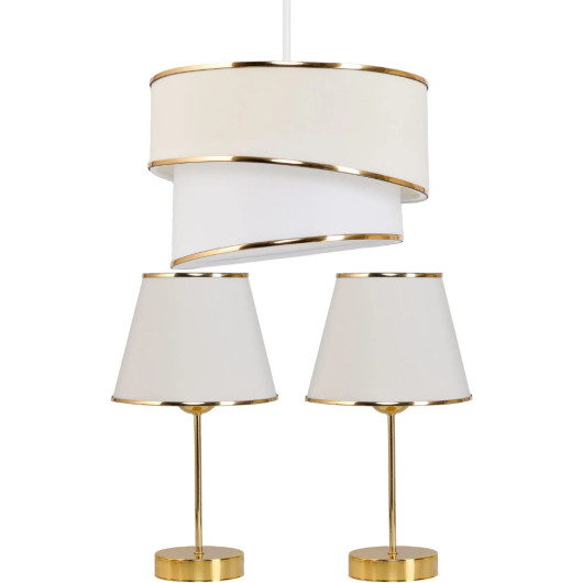 Striped Cream Pendant Chandelier And Star Gold Lampshade Set