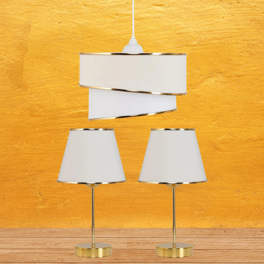 Striped Cream Pendant Chandelier And Star Gold Lampshade Set