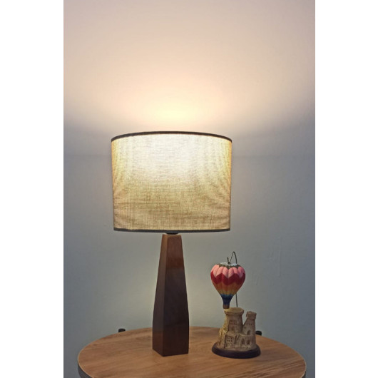 Walnut Wood Lamps With Beige Fabric Head