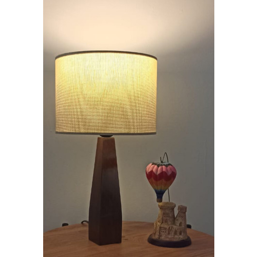 Walnut Wood Lamps With A Light Pink Fabric Head