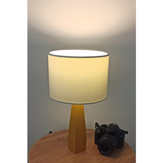 Cream Fabric Lamp With Yellow Wood Stem