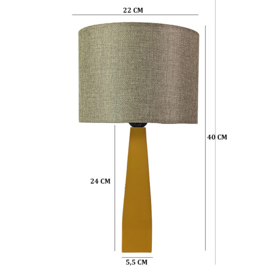 Beige Fabric Lamp With Yellow Wooden Leg