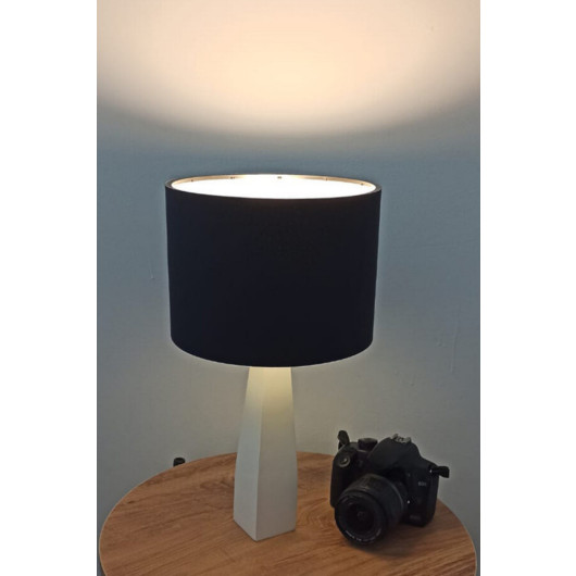 Cream Wood Lamp With Black Fabric Head