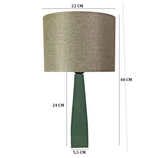 Beige Fabric Lamp With Green Wooden Leg