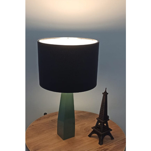 Black Fabric Lamp With Green Wooden Leg