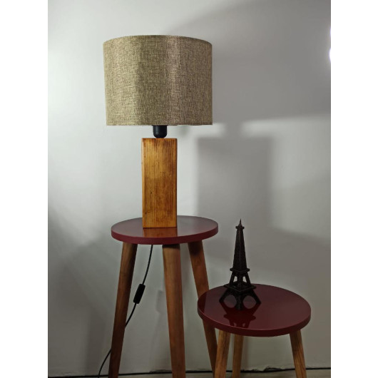 Beige Fabric Wood Table Lamp