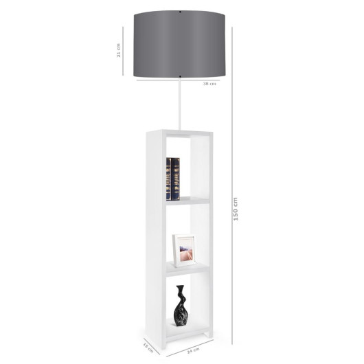 White Mdf Floor Lamp Anthracite Fabric Cylinder Head With Decorative Shelf