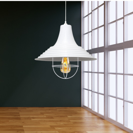 Industrial Solid Metal Caged Pendant Lamp Chandelier White
