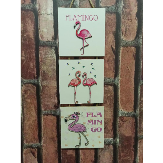 Flamingo Embossed Printed 3 Piece Painting