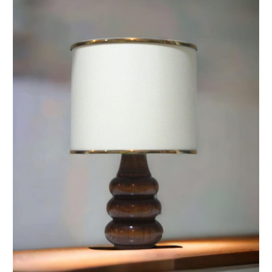 Small Cream And Gold Lamp With A Wood Base