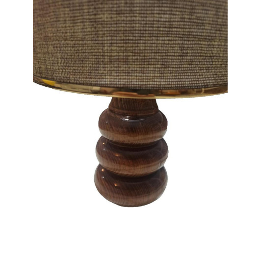 Small Beige And Gold Lamp With A Wooden Base