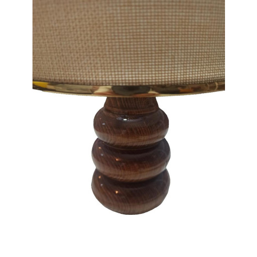 Small Light Pink And Gold Lamp With A Wooden Base