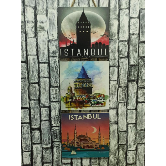Istanbul Galata Hagia Sophia Embossed Printed 3 Piece Painting
