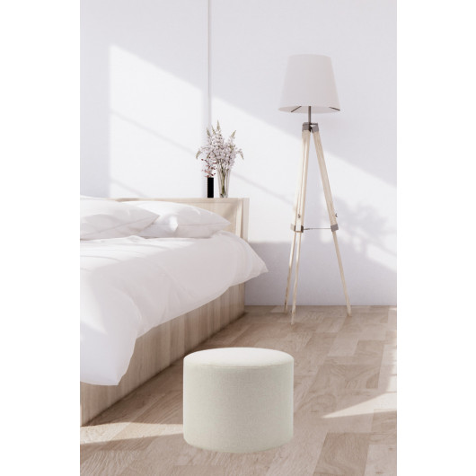 Konfor Round Pouf Cream Fabric Living Room Bedroom Multi Purpose