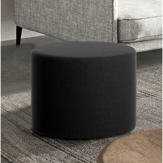 Comfort Round Pouf Black Fabric Living Room Bedroom Multi Purpose