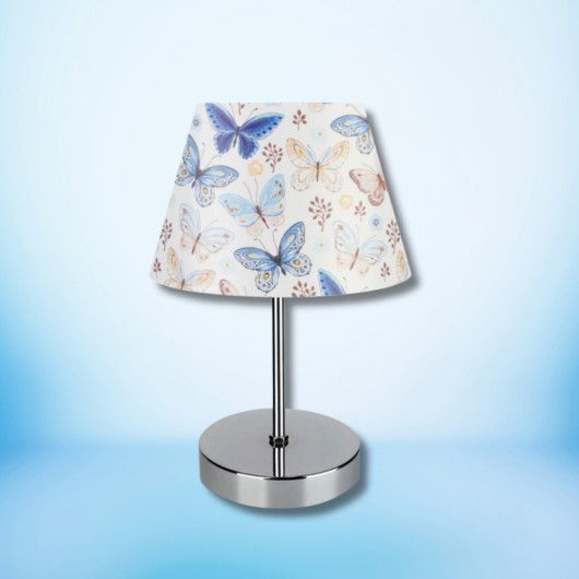 Modern Fabric Lamp With Butterfly Design With A Chrome Base