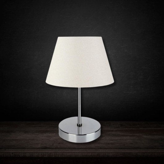 Modern Cream Striped Lamp With Chrome Base